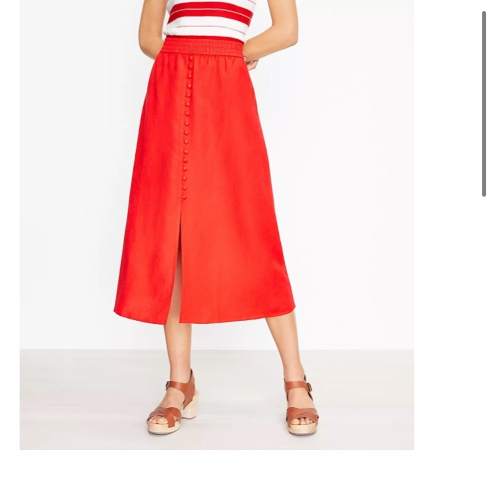 Loft Red Button Trim Pull On Midi Skirt